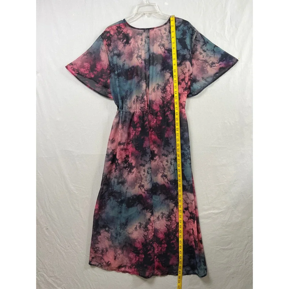 Torrid 2 Maxi Kimono Duster Womens 2X Multicolor Tie Dye Chiffon Drawstring